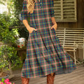 Women's Vintage Plaid Pattern Art Print Casual Cotton Dress