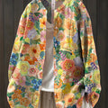 Women's Vintage Floral Pattern Art Print Casual Cotton And Linen Shirt