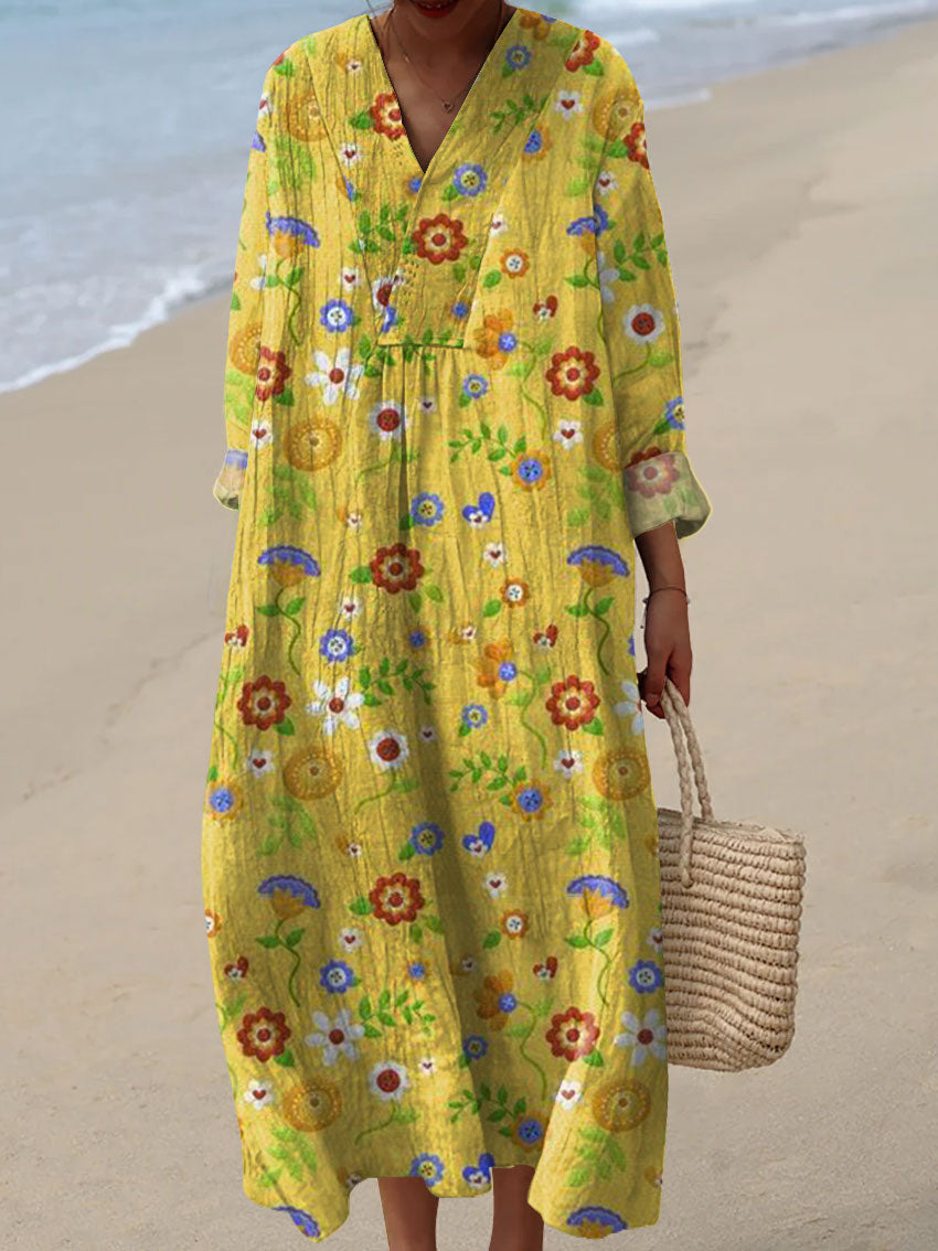 Women's Vintage Flower Art Print Dress