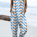 Women's  Vintage Abstract Geometry Art Print Casual 100% Cotton Wide Leg Jumpsuit
