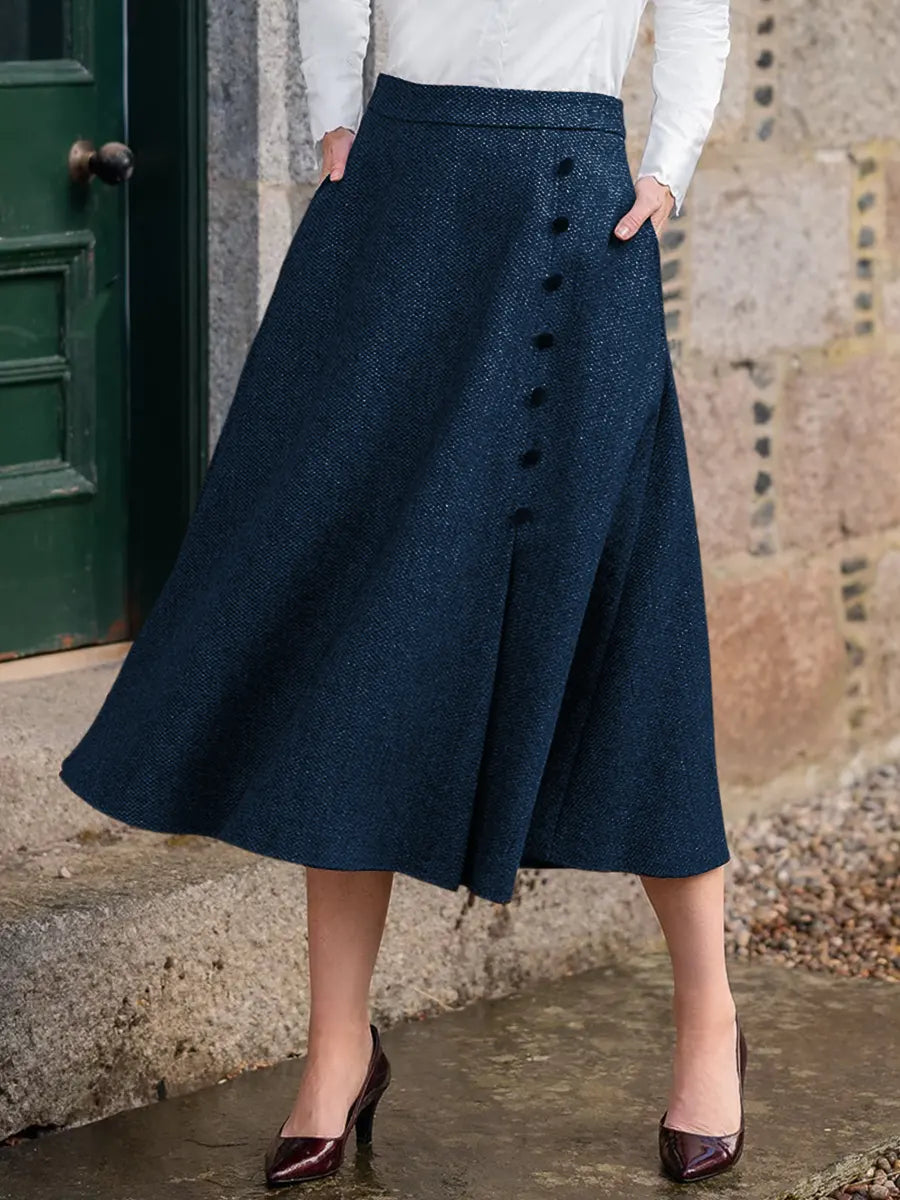 Women's Solid Color High Waist Casual Tweed A-Line Skirt