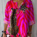 Women's Leopard Art Print Casual Cotton Linen Shirt