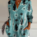 Women's Cat Print Casual Cotton Shirt