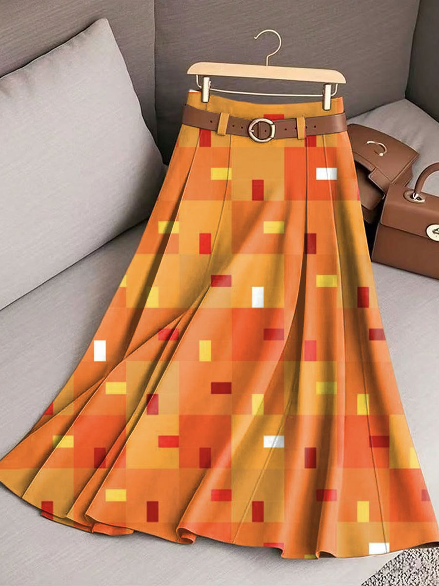 Women's Vintage Abstract Geometry Art Print Cotton Skirt