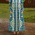 Women's Beautiful Vintage Ethnic Geometric Art Print Cotton Lapel Button-Down Shirt Dress