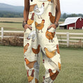 Women's  Funny Chicken Art Print Casual 100% Cotton Wide Leg Jumpsuit