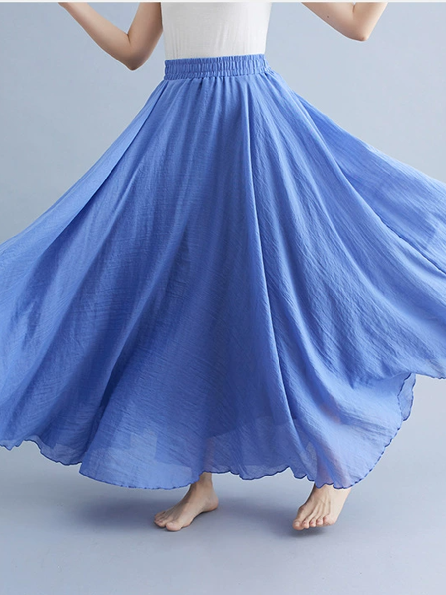 Women's Free Elastic Linen Skirt-Ocean Color