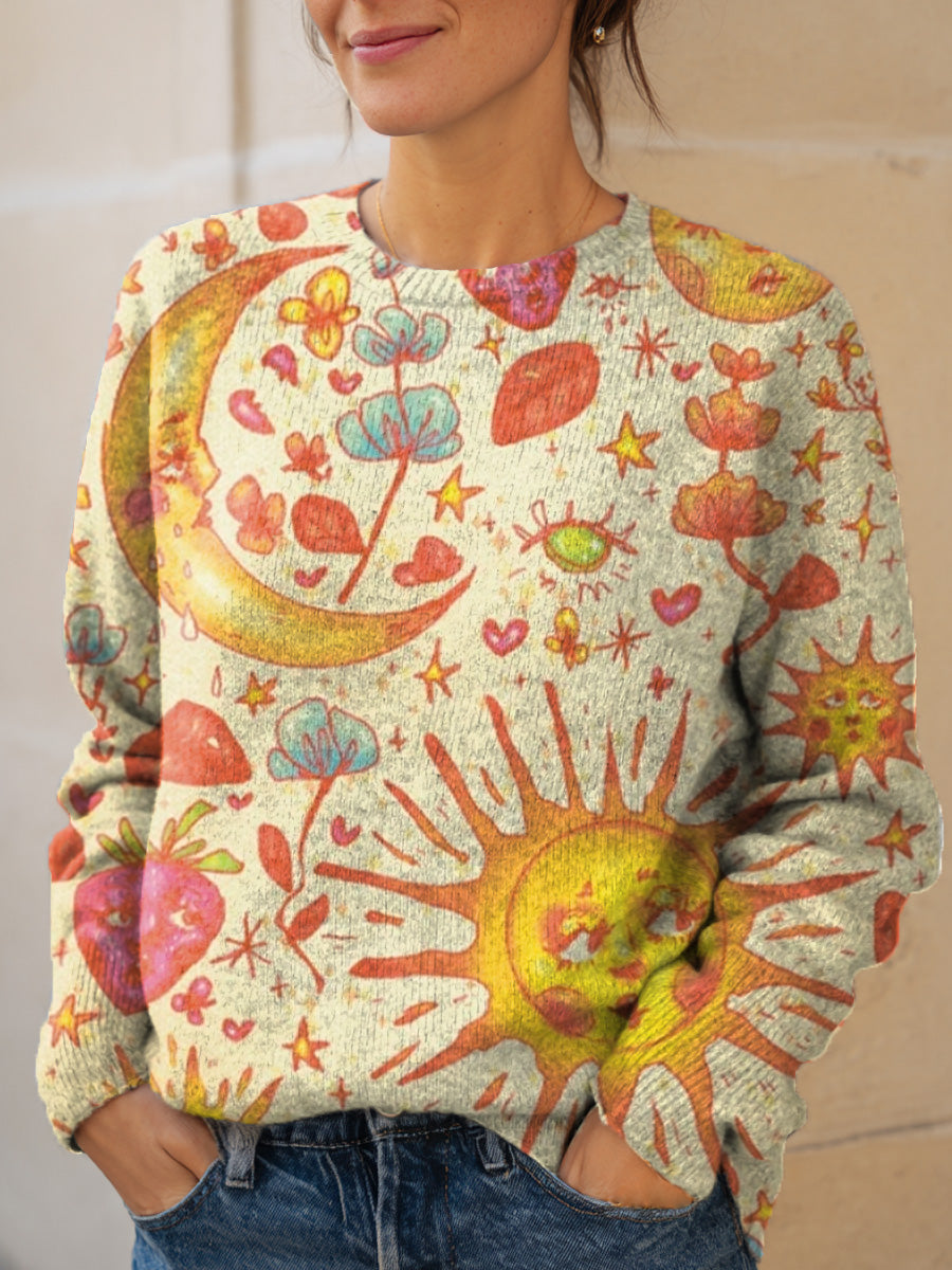 womens-creative-art-moon-sun-print-knit-pullover-sweater