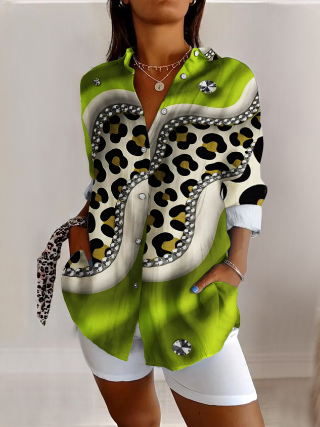 V Neck Long Sleeve Abstract Graphic Regular Micro-Elasticity Regular Fit Shirt For Women