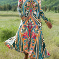 Women's Beautiful Colorful Ethnic Geometric Floral Art Print Long-sleeved Dress