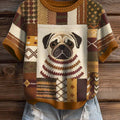 womens-melancholy-puppy-print-casual-crew-neck-short-sleeve-knitted-sweater