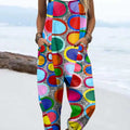 Women's Geometric Pattern Art Print Casual 100% Cotton Wide Leg Jumpsuit