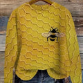 Vintage Bee Art Print Knit Pullover Sweater