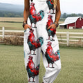 Women's Vintage Funny Farm Chicken Art Print Casual 100% Cotton Wide Leg Jumpsuit