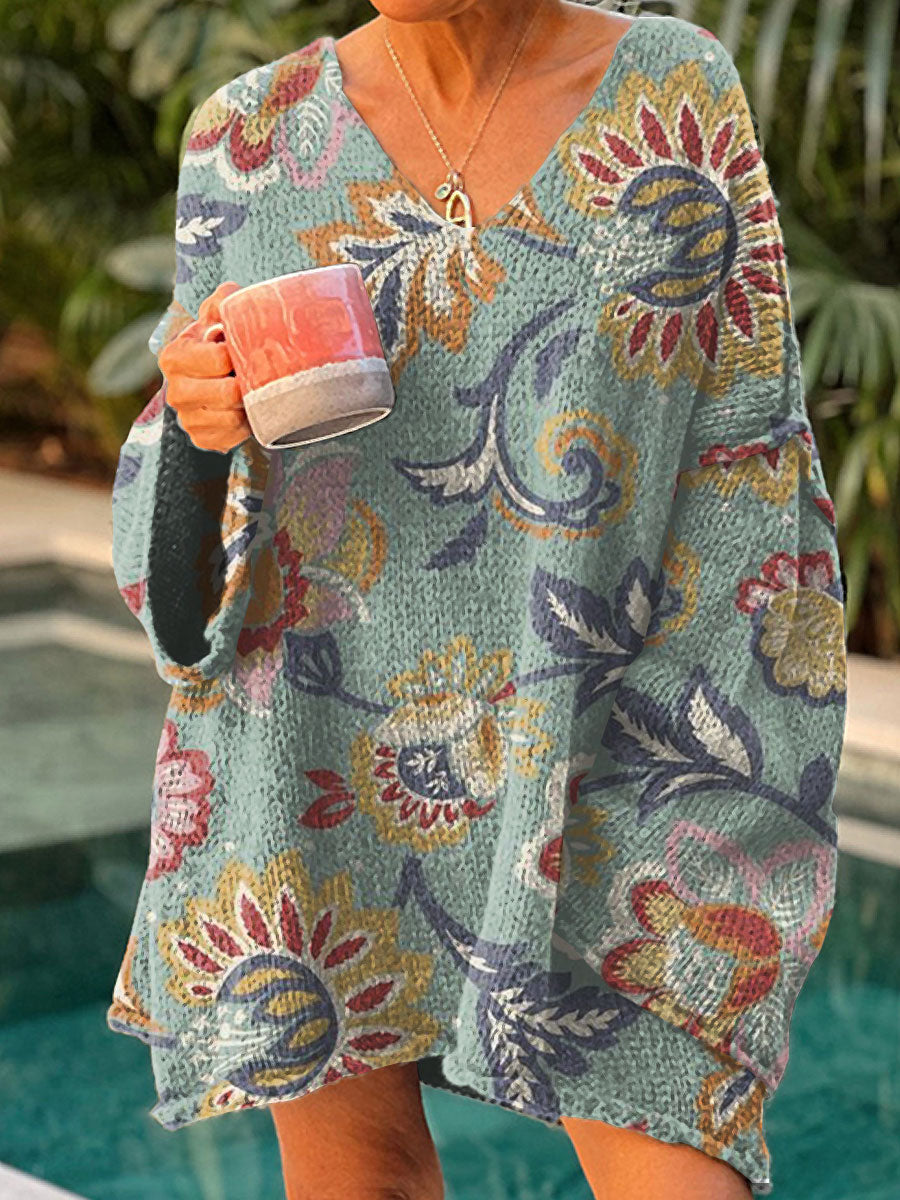 womens-vintage-flower-art-print-casual-pullover-sweater-ux3k