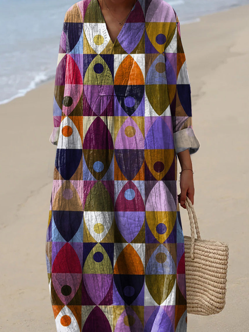 Geometric Sea Fish Pattern Printed Women's Dress