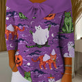 Halloween Ghost Cat Contrasting Colors Print Buttoned Cardigan Sweater