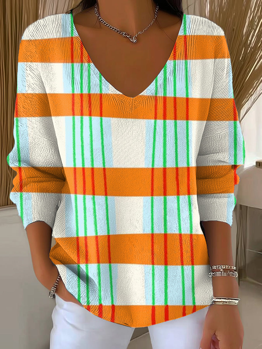 Women's Beautiful Abstract Colorful Stripes Painting Art Print Casual Pullover Sweater