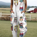 Women's  Funny  Owl  Art Print Casual 100% Cotton Wide Leg Jumpsuit