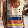 Women's Retro Geometric Line Pattern Art Print Casual Sleeveless Cotton Shirt