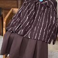 Women's Stripe Print Stand Collar Long Sleeves Casual Cotton and Linen Tops High Waist Casual Cotton and Linen Skirt Set