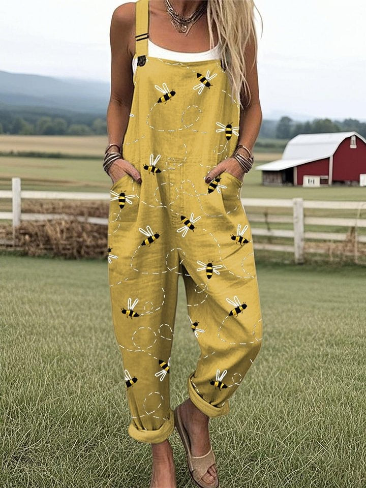 Women's Funny Chick Art Print Casual 100% Cotton Wide Leg Jumpsuit