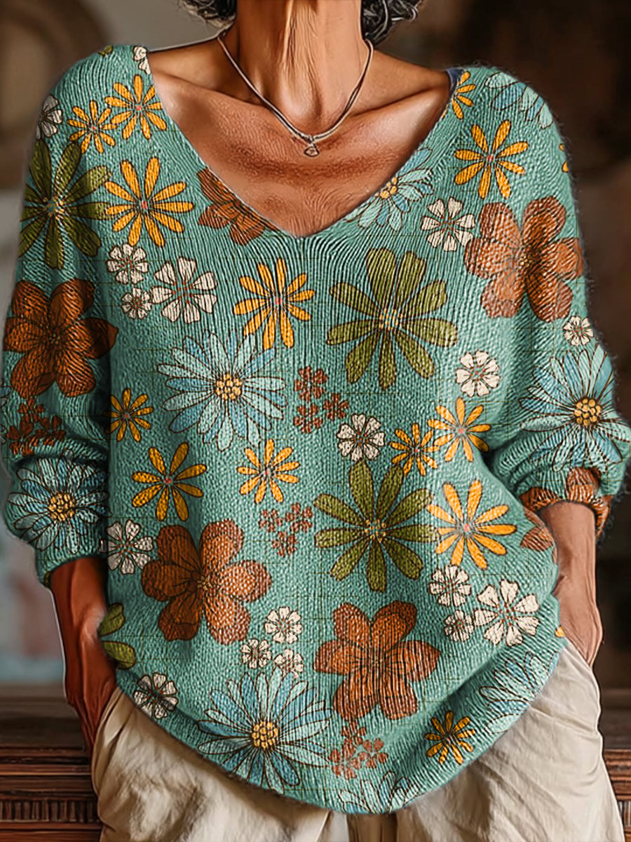 womens-vintage-floral-painting-art-print-casual-pullover-sweater-mrdr