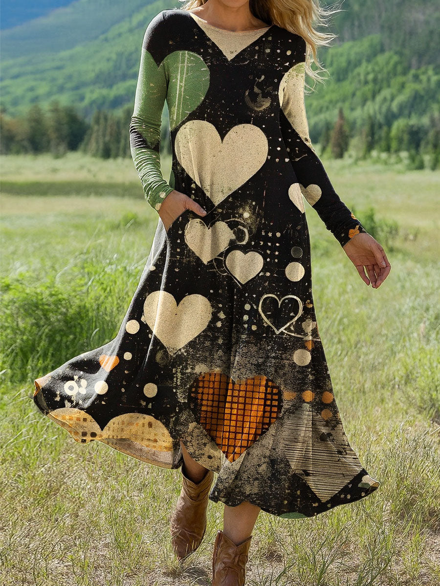 Women's Flowers Floral Art Print Long-sleeved Dress