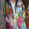 Abstract Multicolor Block Graffiti Painting Art Print Unisex Plush Thick Long-Sleeved Sweater Cardigan Coat