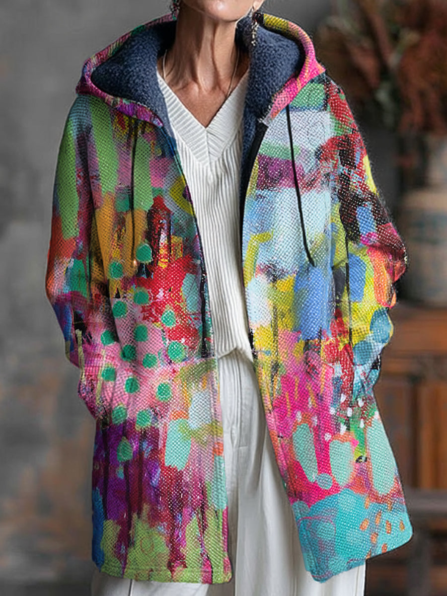 Abstract Multicolor Block Graffiti Painting Art Print Unisex Plush Thick Long-Sleeved Sweater Cardigan Coat