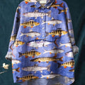 Women's Fun Purple Fish Print Casual Cotton And Linen Shirt