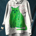Funny Cat Joke Graphic Printed Women's Casual Cotton And Linen Shirt