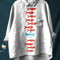 Be Unique Fish Graphic Printed Women's Casual Cotton And Linen Shirt