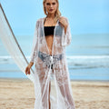 White Floral Yarn Long Sleeve Cover Up