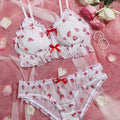 Plus Strawberry Print Mesh Lingerie Set