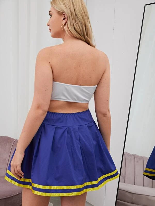 2pack Plus Stripe Bandeau Cheerleader Costume Set