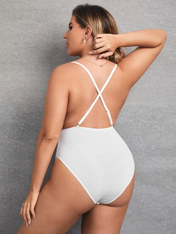 Plus Contrast Lace Mesh Teddy Bodysuit