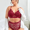 Plus Floral Lace Scallop Trim Underwire Lingerie Set