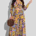Ensemble tailleur en mousseline imprimée à manches longues et pantalon large asymétrique décontracté 
