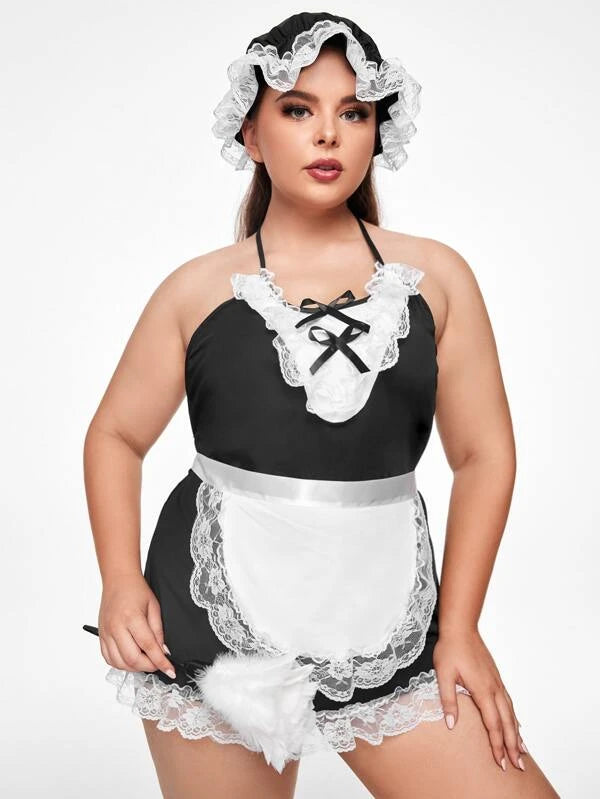 4pack Plus Lace Trim Maid Costume Set