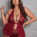 Plus Floral Lace Mesh Ruffle Plunging Teddy Bodysuit