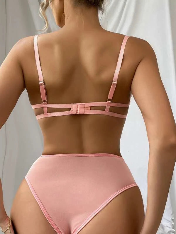 Floral Embroidery Mesh Underwire Lingerie Set