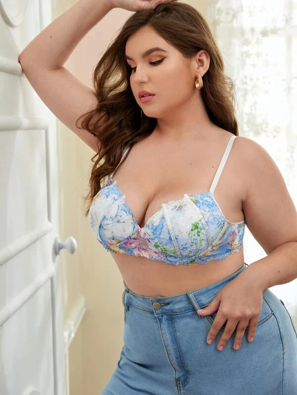 Plus Floral Lace Underwire Bra