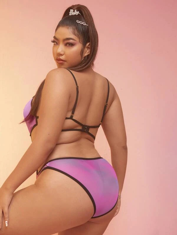 Plus Cut-out Sheer Mesh Teddy Bodysuit