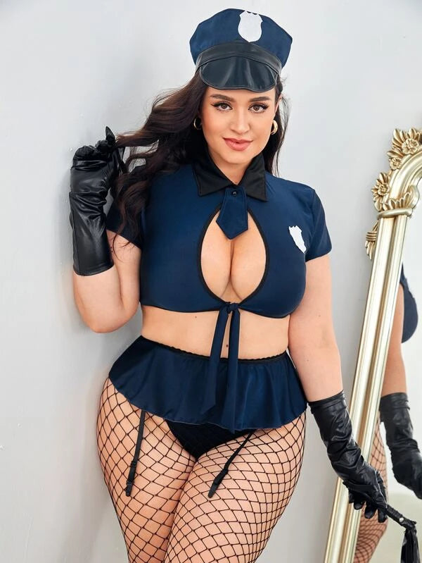 Plus 4pack Patch Detail Ruffle Trim Cop Costume Set