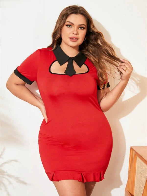 Plus Cut-out Ruffle Hem Costume Set