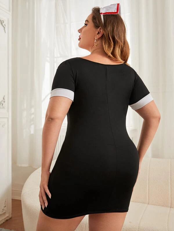 Plus 3pack Embroidery Two Tone Nurse Costume Set