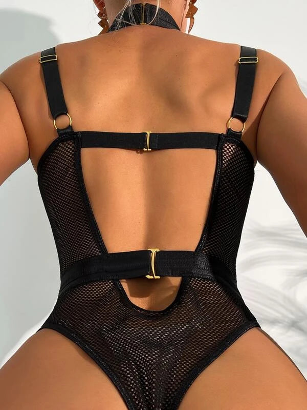 Sheer Mesh Ring Linked Underwire Bodysuit