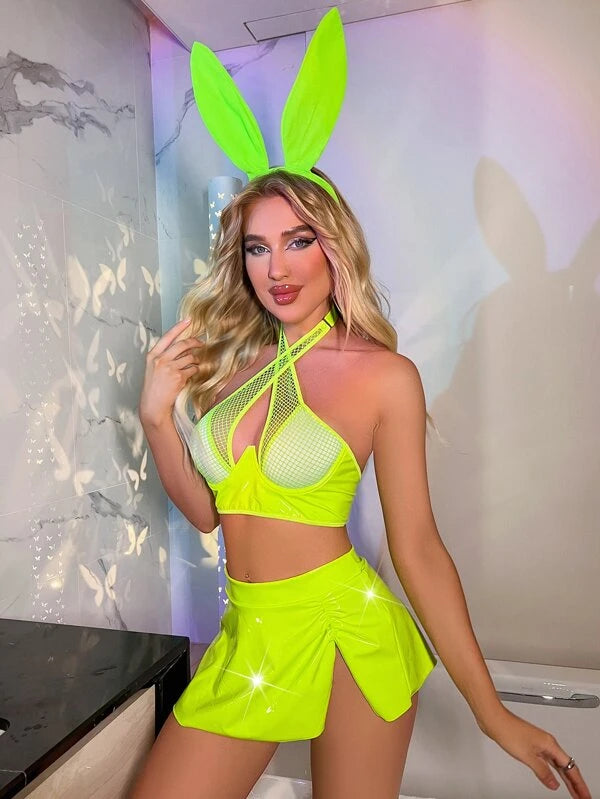 Bunny Fishnet Insert Wrap Cross Costume Set