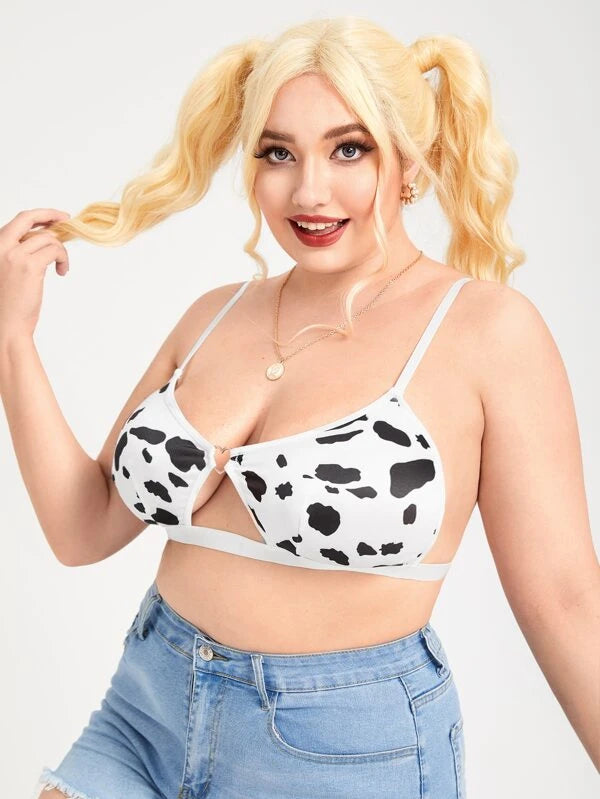Plus Cow Print Cut-out Bra